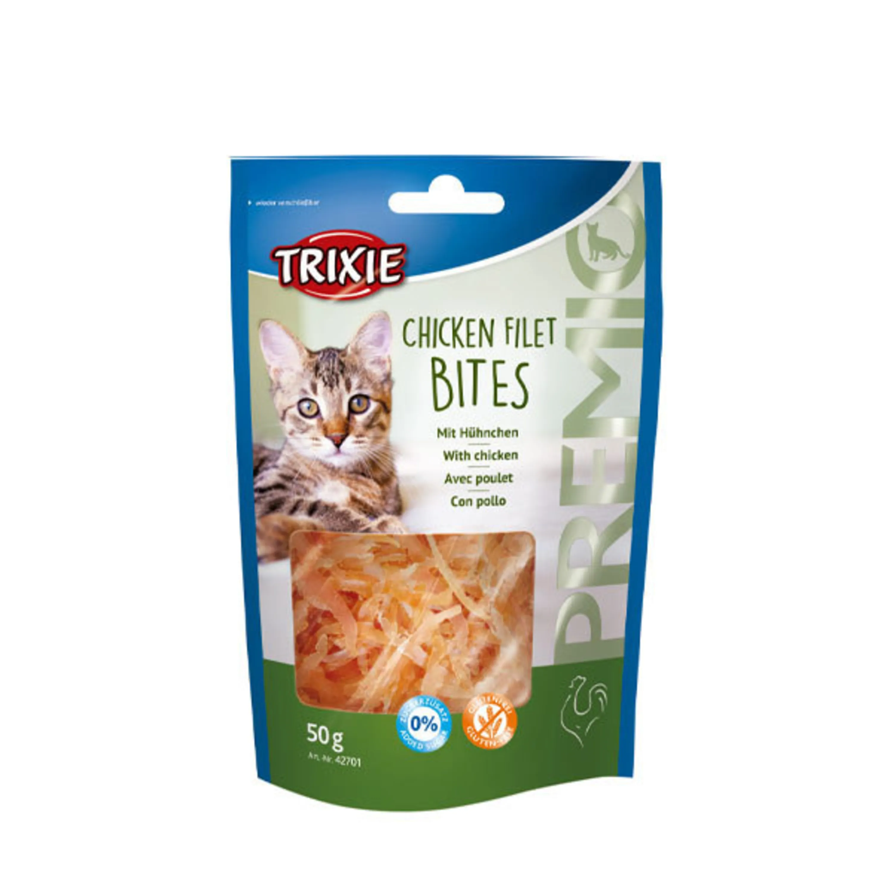 تشویقی گربه با فیله مرغ تریکسی – PREMIO Chicken Filet Bites